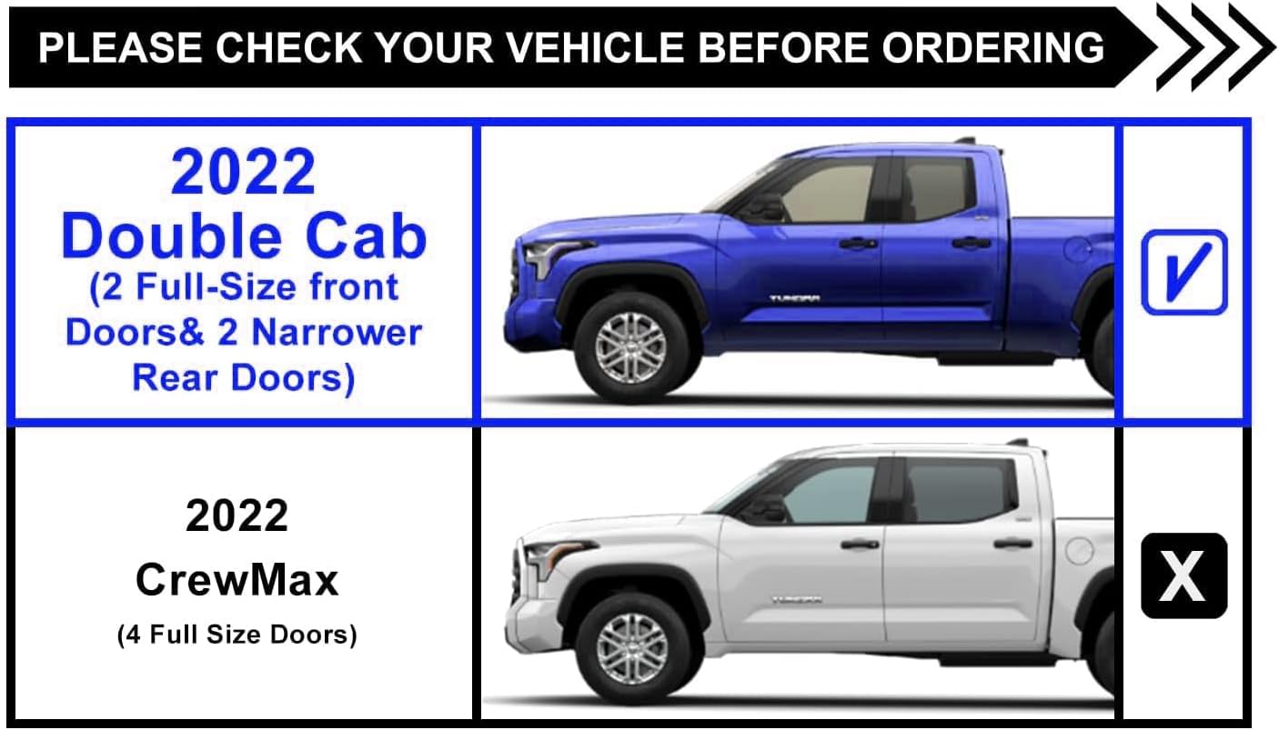 Side Steps Running Boards Compatible with 2022-2025 Toyota Tundra Double Cab, 3” Stainless Steel Step Rails Side Bars Tundra Off Road Nerf Bars