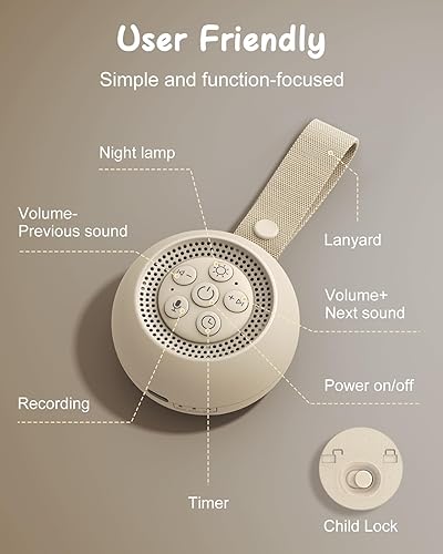 Miniatura 5 de Máquina de sonido de ruido blanco con grabación de voz, máquina de ruido portátil de 16 sonidos relajantes, luz nocturna, temporizador, máquina de