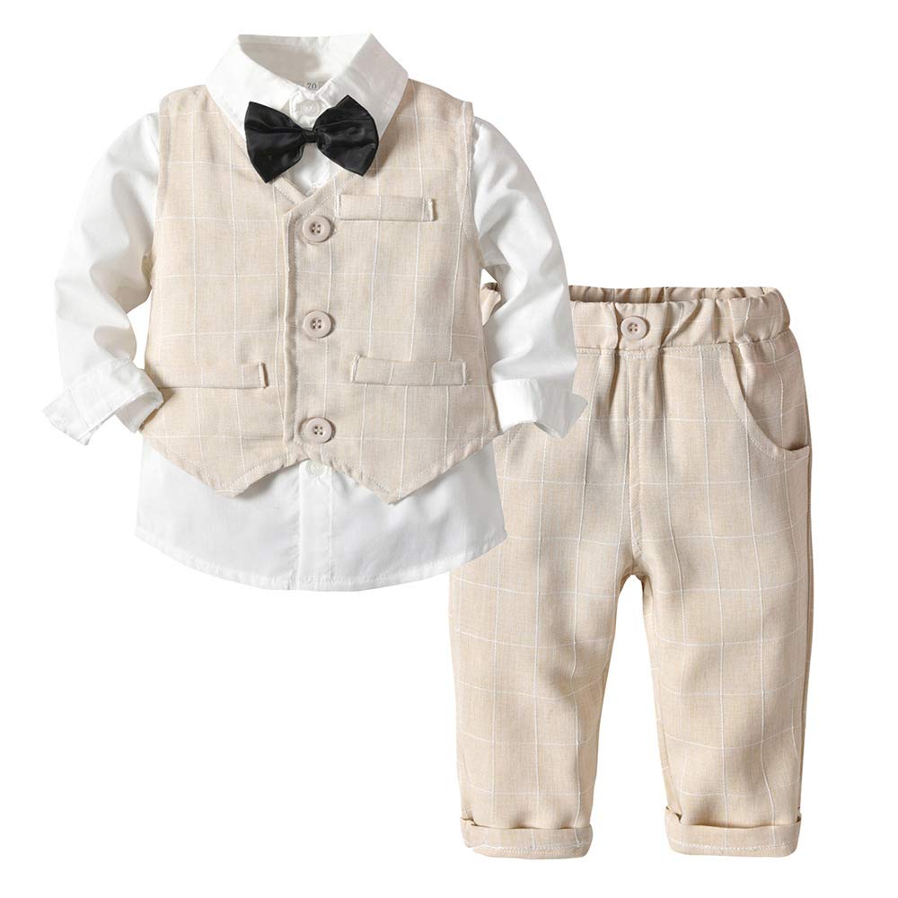Toddler Boy Clothes Suits Boys Gentleman Outfits Set Formal Dress Shirt+Vest+Pants+Bow Tie 1-5T