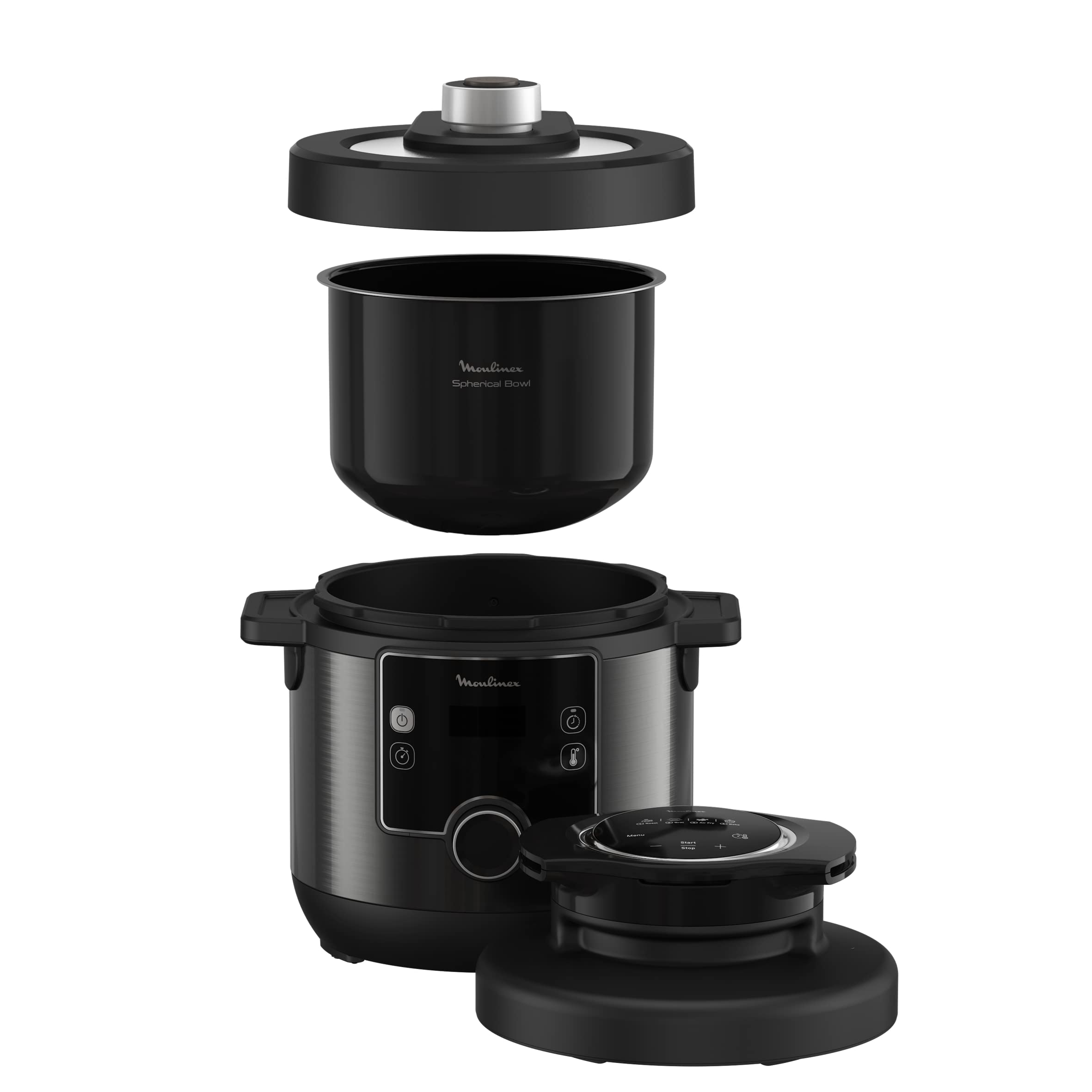 Moulinex CE7788 Turbo Cuisine et Fry Multicuiseur, Couvercle Turbo-Crisp multifonction, 15 programmes automatiques, Cuisson sous pression, Application, Louche incluse, Noir
