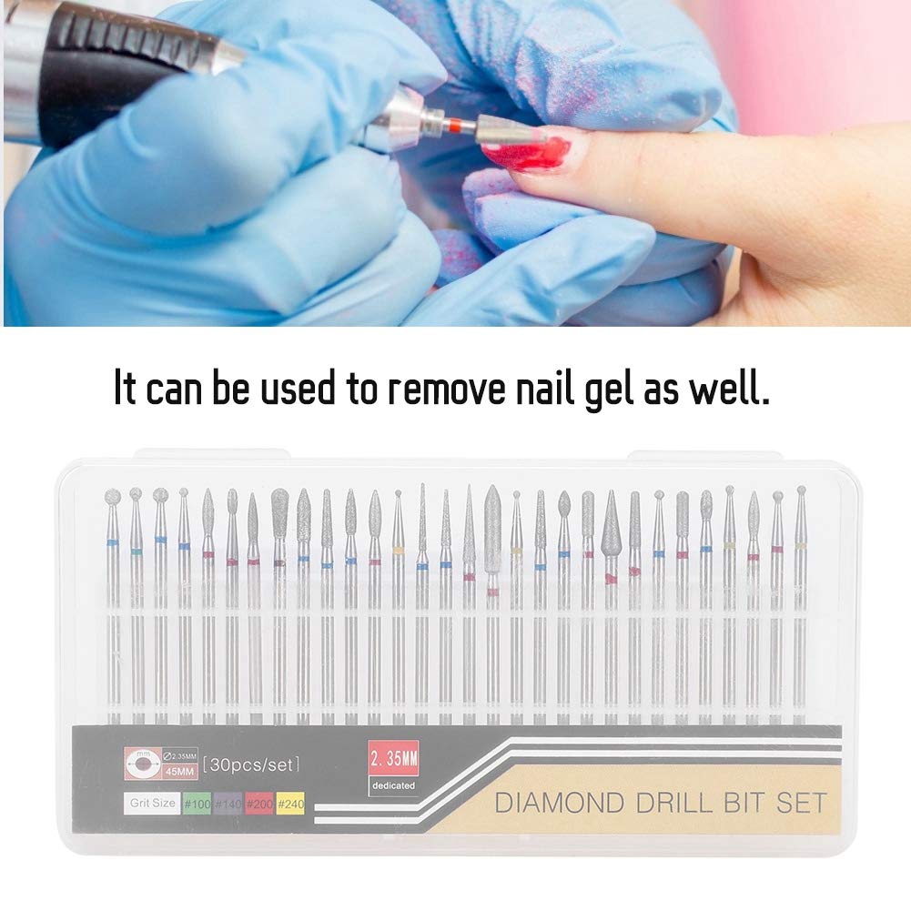 30Pcs/Set Punta per trapano per unghie Testa di smerigliatura per diamanti Trapano per nail art Kit testa smalto Trapano per unghie Accessori per macchine per nail art(A)