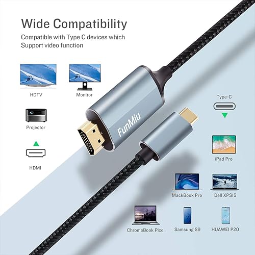 Miniatura 7 de Cable USB C a HDMI, 4K, alta velocidad, cable USB tipo C a HDMI para oficina en casa, compatible con Thunderbolt 34 para MacBook ProAir 2020, iPad