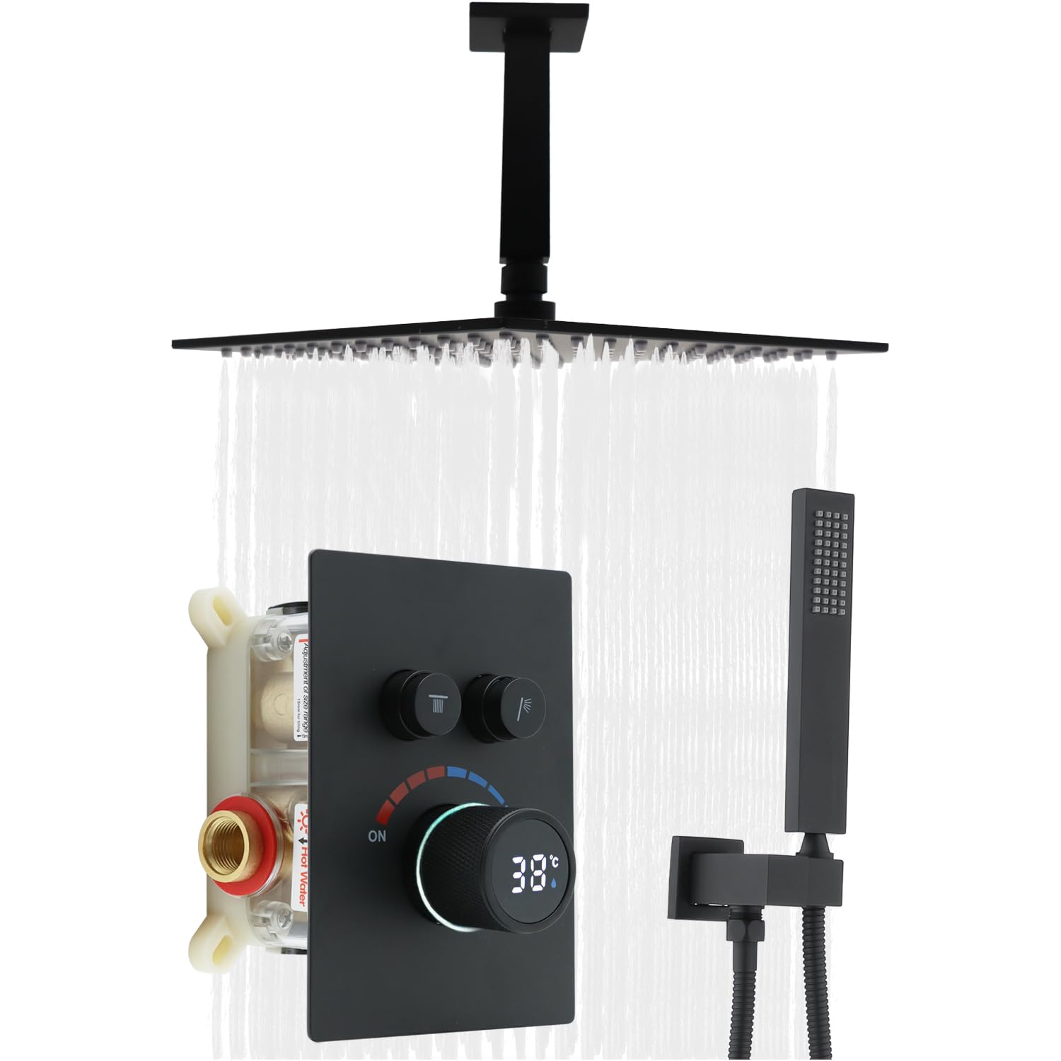 Système de douche effet pluie haute pression haut de gamme avec mitigeur numérique intelligent