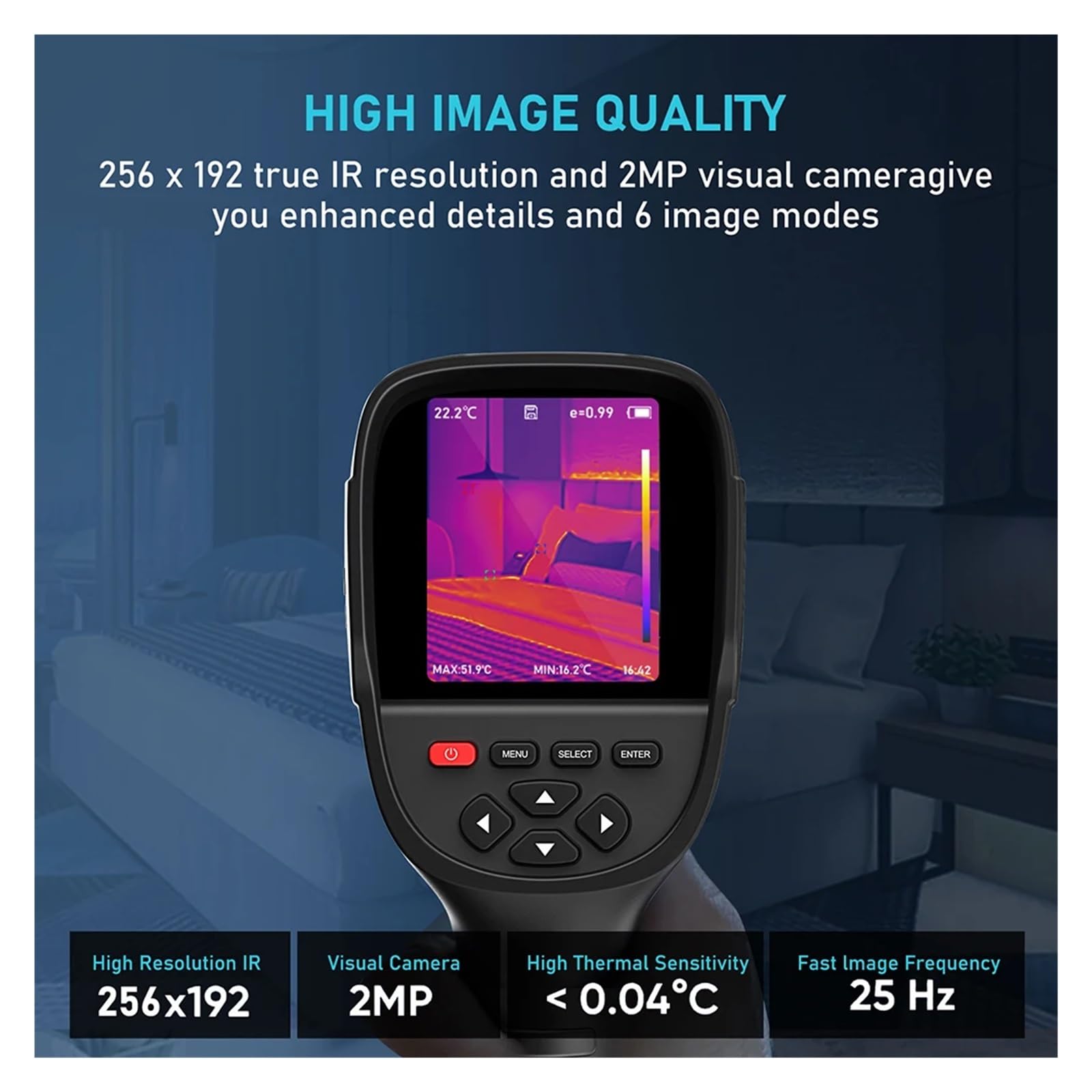 Cámara termográfica for fugas de tuberías agua y energía eléctrica, cámara infrarroja mano 256x192