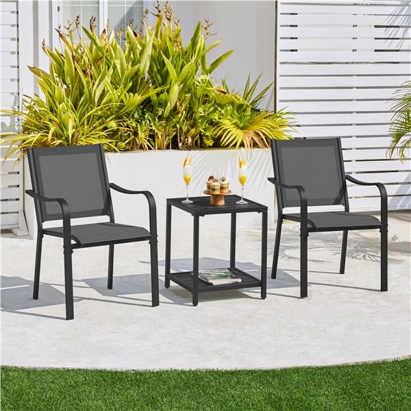 Yaheetech Lot de 2 Chaise de Jardin Extérieur Fauteuil de Jardin Empilable Chaises de Terrasse Chaises de Salle à Manger 56,5 L× 67 P × 86,5 cm pour Patio Balcon Terrasse Gris