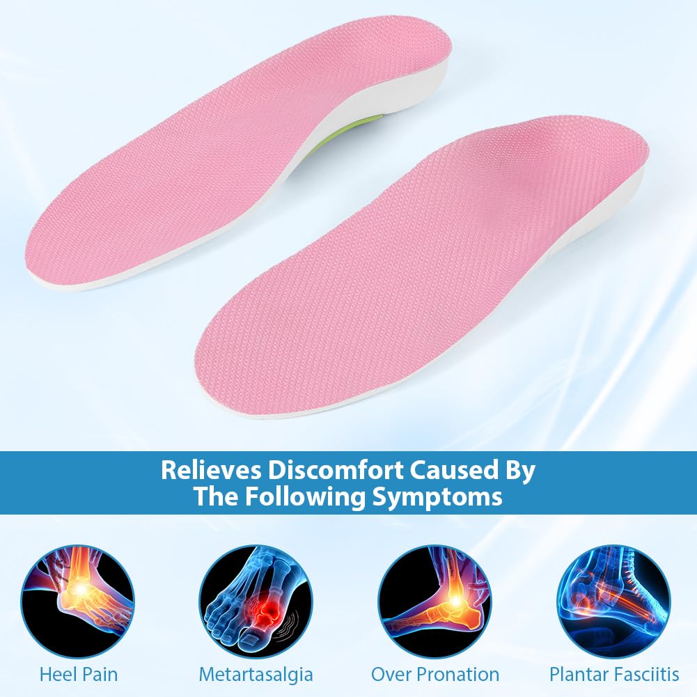 OSDUE Plantillas Ortopédicas, Plantillas Para Soporte del Arco Alivio Eficaz de Fascitis Plantar, Espolón Calcáneo, Juanetes, Pies Planos, Dolor De Pies, Para Hombres y Mujeres (Rosa, 37-38)