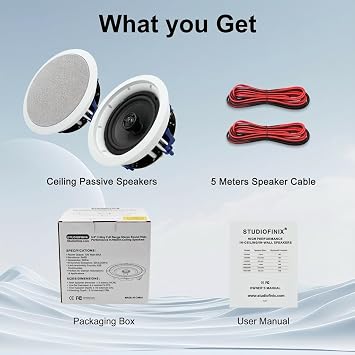 STUDIOFINIX 6.5 Inch Ceiling Speakers,160W 2-Way System, Wired Surround Sound for Living Room, Office,Kichten,Study Room,Basement,Covered Patio and Flush Mount