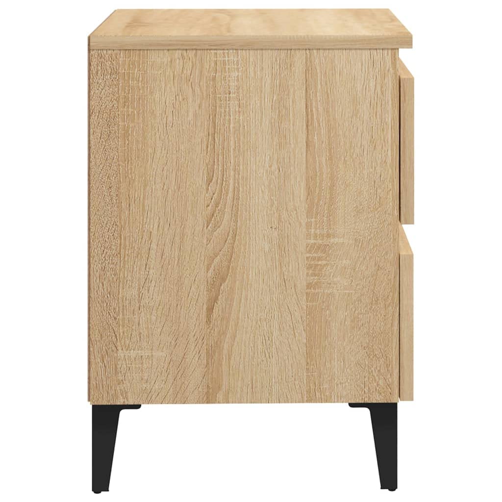 Mesita de noche de roble Sonoma, 40 x 35 x 50 cm, material de madera con dos cajones y cuatro patas de metal para almacenamiento y estabilidad, encanto industrial, fácil de limpiar con humedad