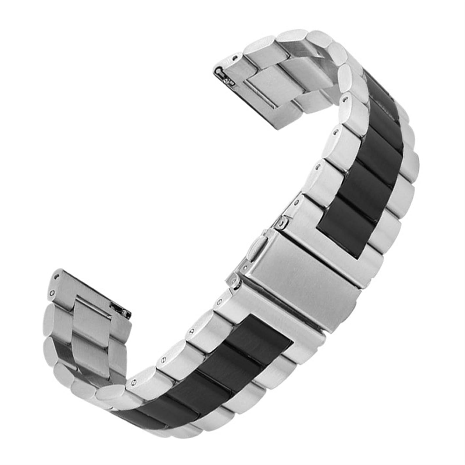 Bracelet de montre en métal en acier inoxydable à dégagement rapide de 18 à 24 mm avec boucle déployante universelle pour homme et femme - Convient pour montre intelligente (noir argenté