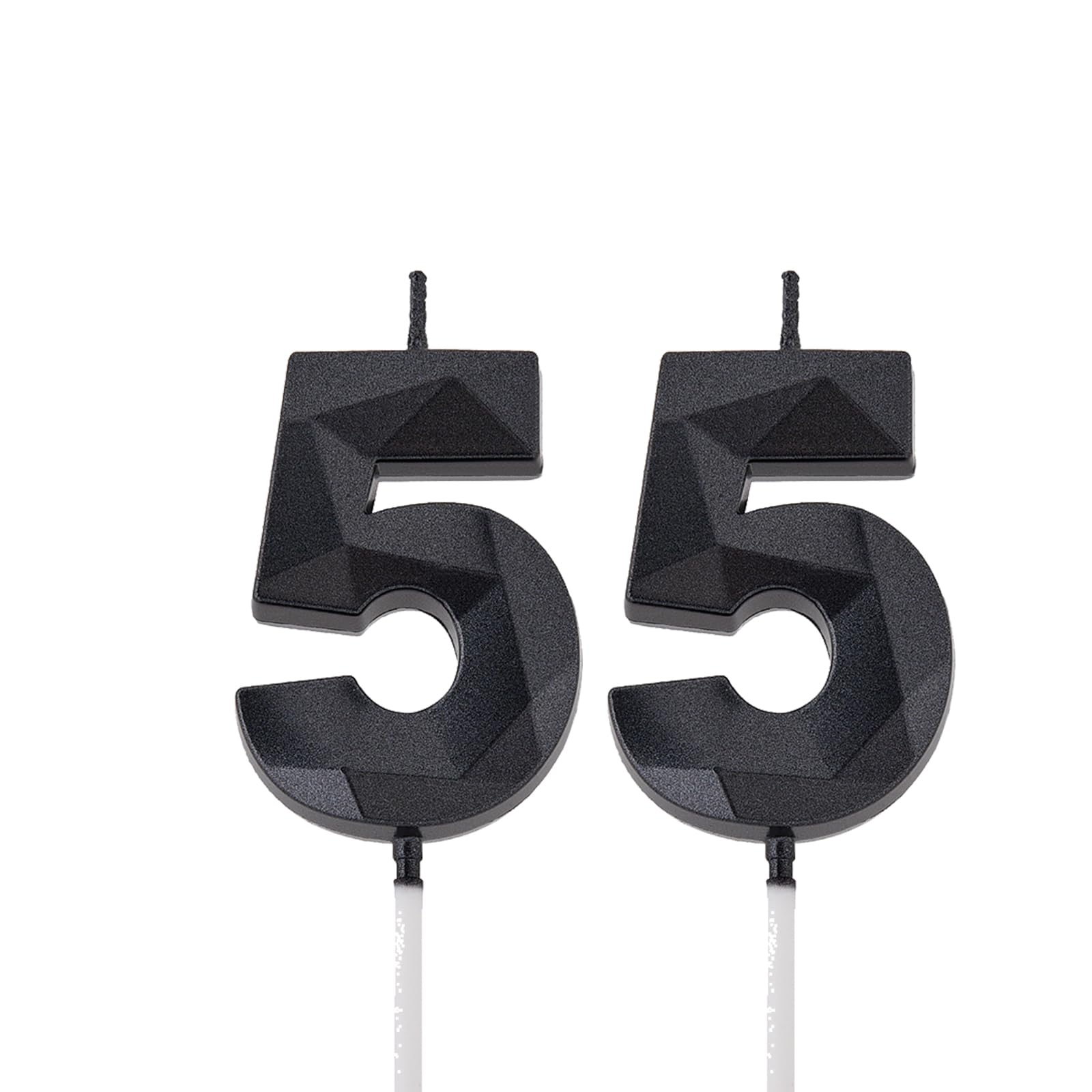 2 inch Black 55 Birthday Candles, 3D Diamond Number 55 Cake Topper for Men Women Birthday Party Decorations Theme Party