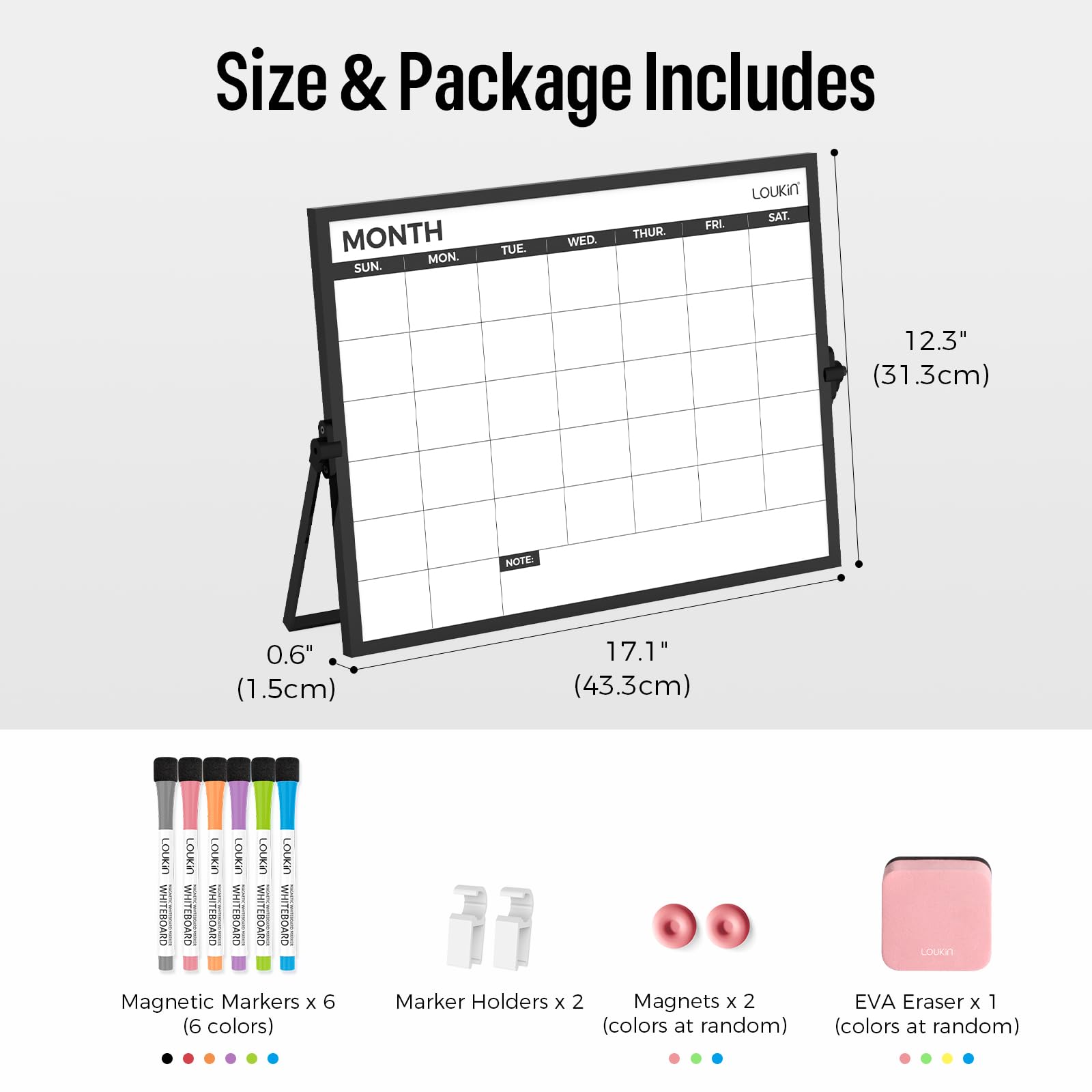 Loukin Whiteboard mit Ständer, trocken abwischbar, 39,9 x 30 cm, magnetisch, Whiteboard-Planer für Schreibtisch, Büro, Klassenzimmer, 6 Marker, 4 Magnete und 1 Radiergummi im Lieferumfang enthalten