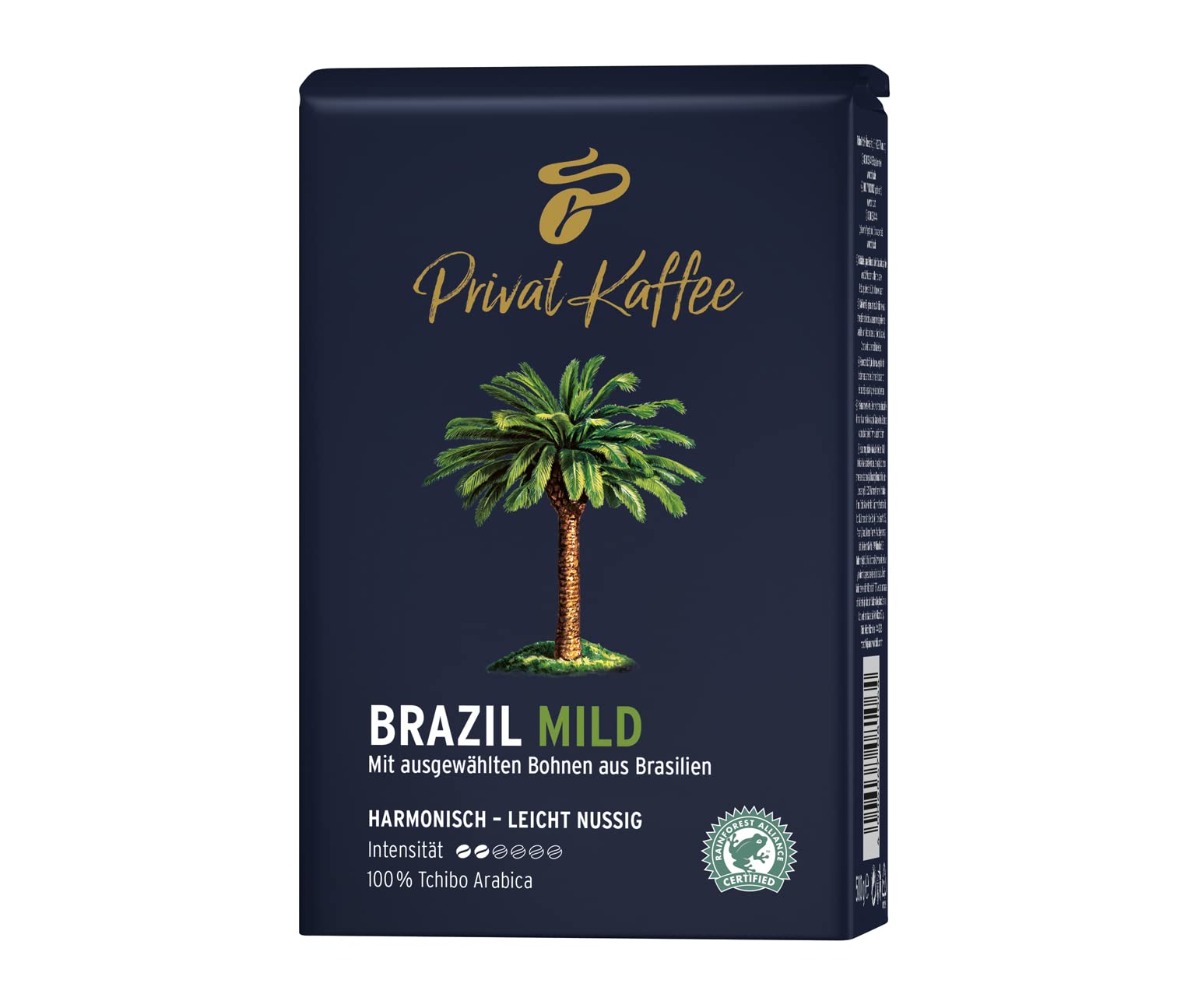 Kawa ziarnista Tchibo Privat Kaffee Brazil 500g, Arabica, Średni stopień palenia, Niska zawartość kofeiny