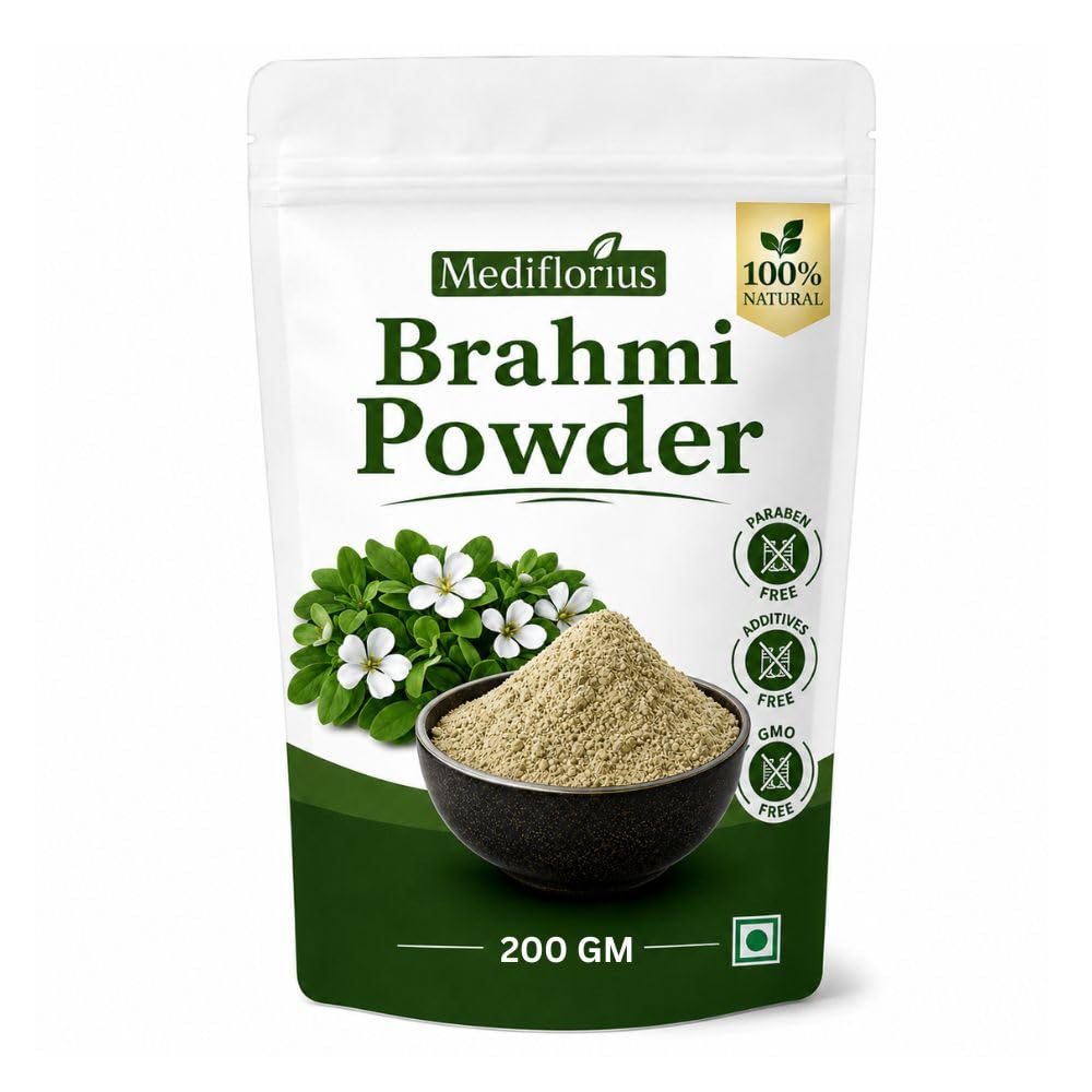 Mediflorius Brahmi Powder for Hair Growth & Hair Fall Control - 100% Natural Herbal Powder for Healthy Hair, Scalp Care, Hair Pack for Men & Women - 100 Grams-image-20