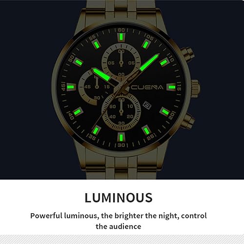 Miniatura 5 de Paquete de 4 relojes para hombre, de lujo, casual, para negocios, impermeables, militares, de cuarzo, correa de acero inoxidable, dorado, negro,