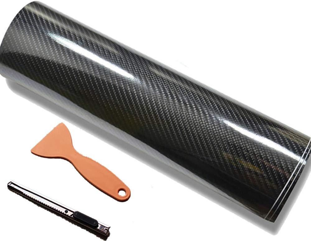 DIYAH 4D High Gloss Black Carbon Fiber Vinyl 84" x 60" / 7 FT x 5 FT Bubble Free Air Release Car Wrap Film Automotive DIY Decals with Hand Tools
