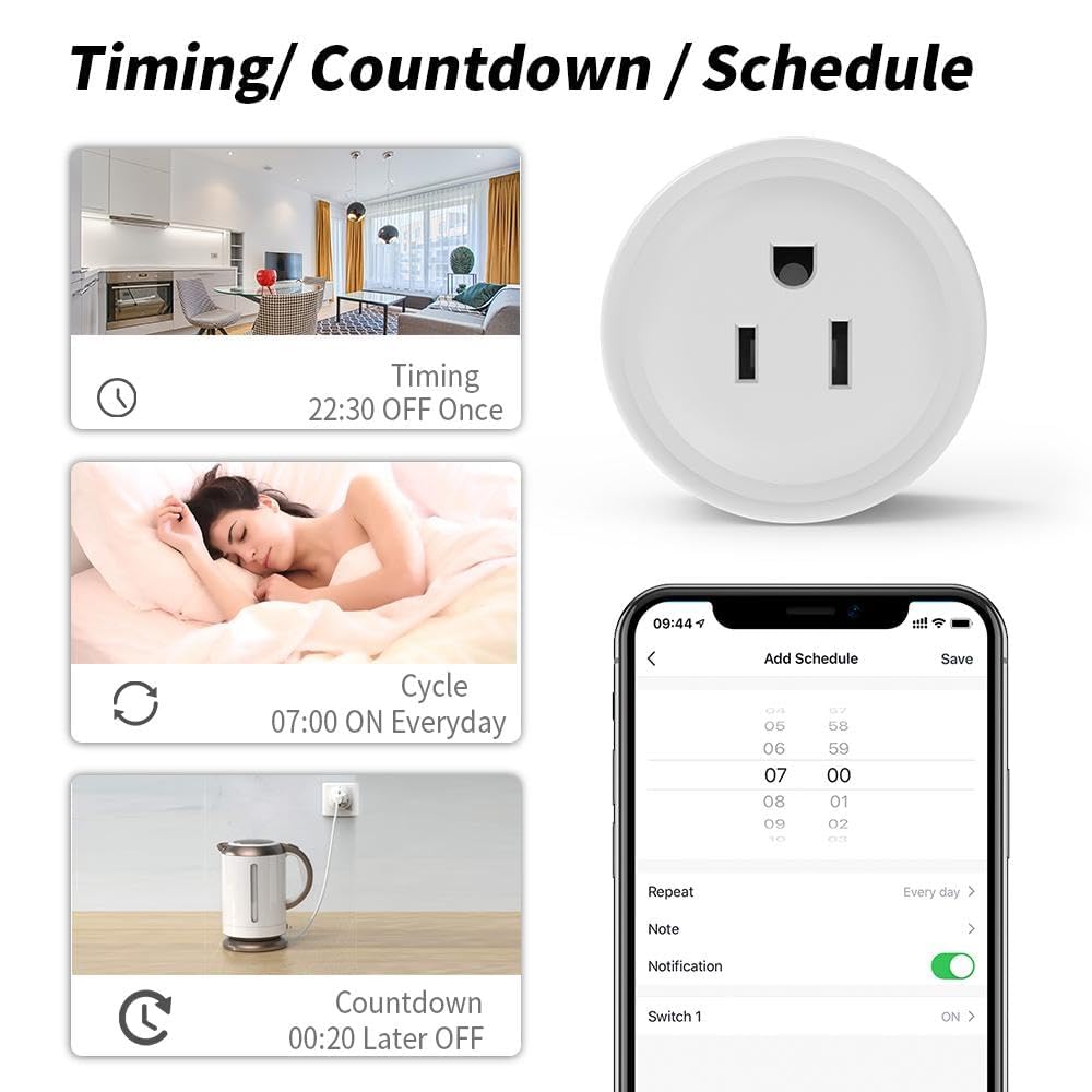 WiFi Smart Plug Smart Outlet Compatible with Alexa Google Home Timer Remote Control Smart Switch No Hub Required — view 5