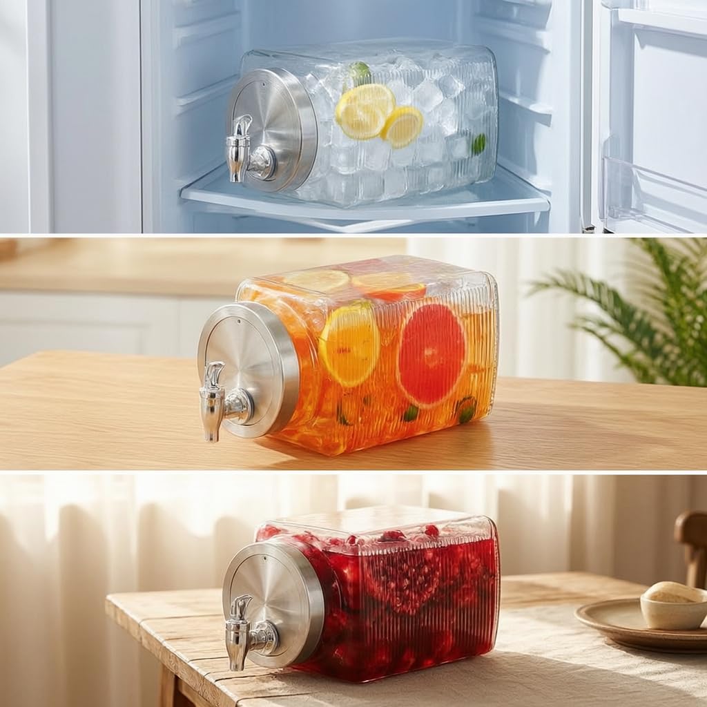 Dispenser Bevande Frigorifero Rubinetto, Struttura in vetro, Contenitore con dosatore, Per idratazione quotidiana, Per lavoratori d'ufficio, style to 1