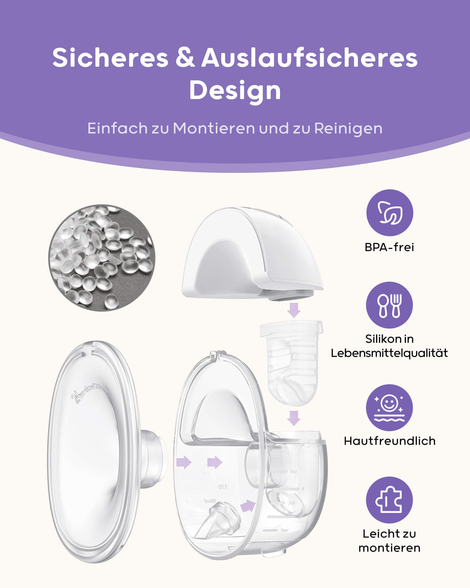 Nuliie Tiralatte elettrico a mani libere S32, tiralatte portatile indossabile, 4 modalità, 9 livelli, flangia comoda da 24 mm, accessori più privati e sostituiti inclusi (2 confezioni, bianco)