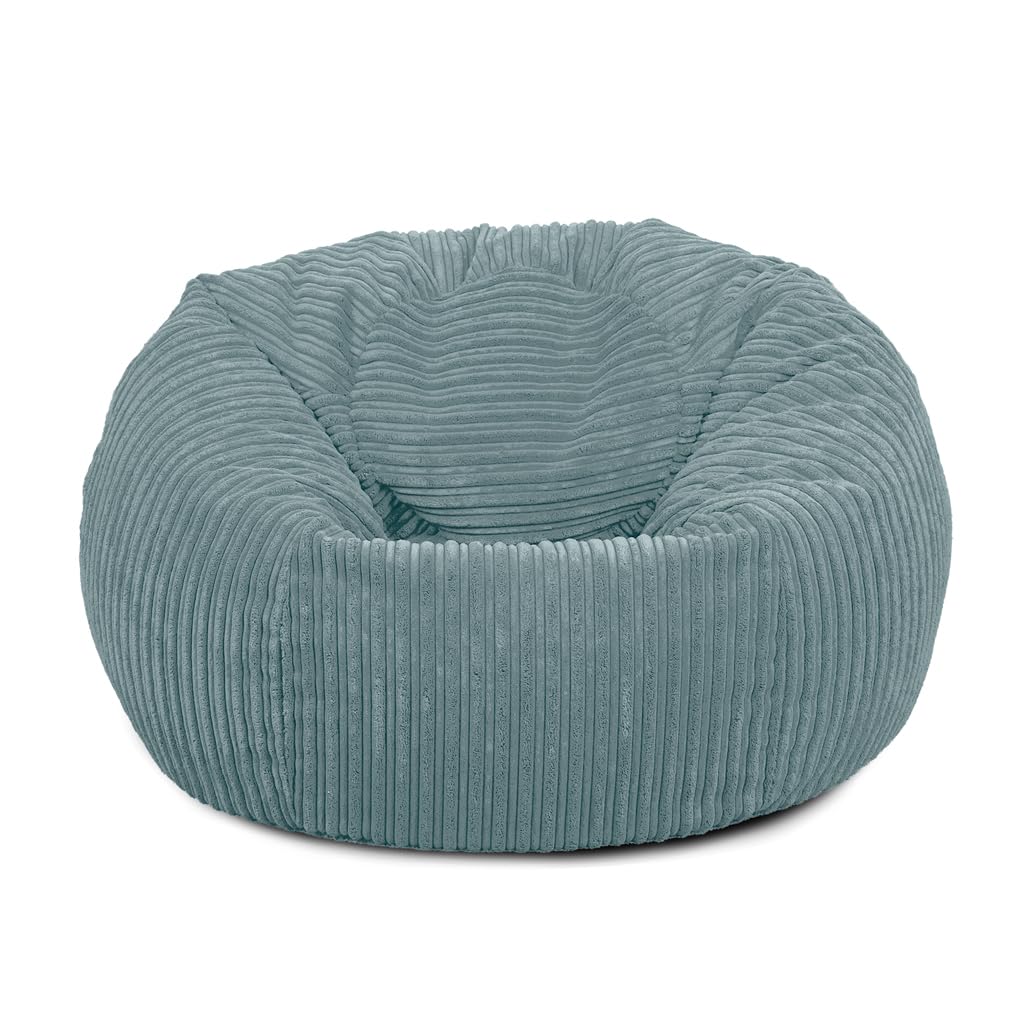 Bags of Beans Adult Corduroy Bean Bag Pre Filled - Comfortable Lounger Chair - Breathable Fabric Recliner Beanbag Seat for Living Room, Gaming and Bedroom Furniture 92(D) x92(W) x57(H) (Sky Blue)