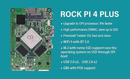 Miniatura 4 de Rock Pi 4 Plus Rockchip RK3399 (OP1) Computadora de placa única LPDDR4 de 2 GB con WiFi 5 y Bluetooth 5.0 Soporte Twister OS (2 GB de RAM+16 GB eMMC)