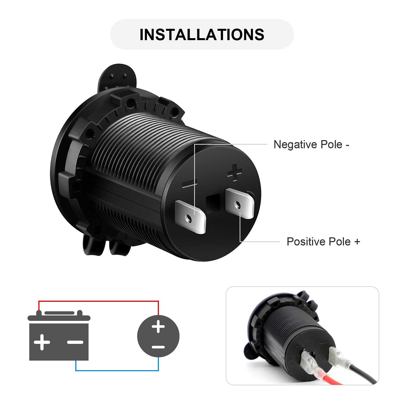 Presa Accendisigari 12V/24V Universale Per Auto, Moto, Camper. Impermeabile, Con Fusibile E Cavo Lungo 100 Cm. Facile Da Installare.