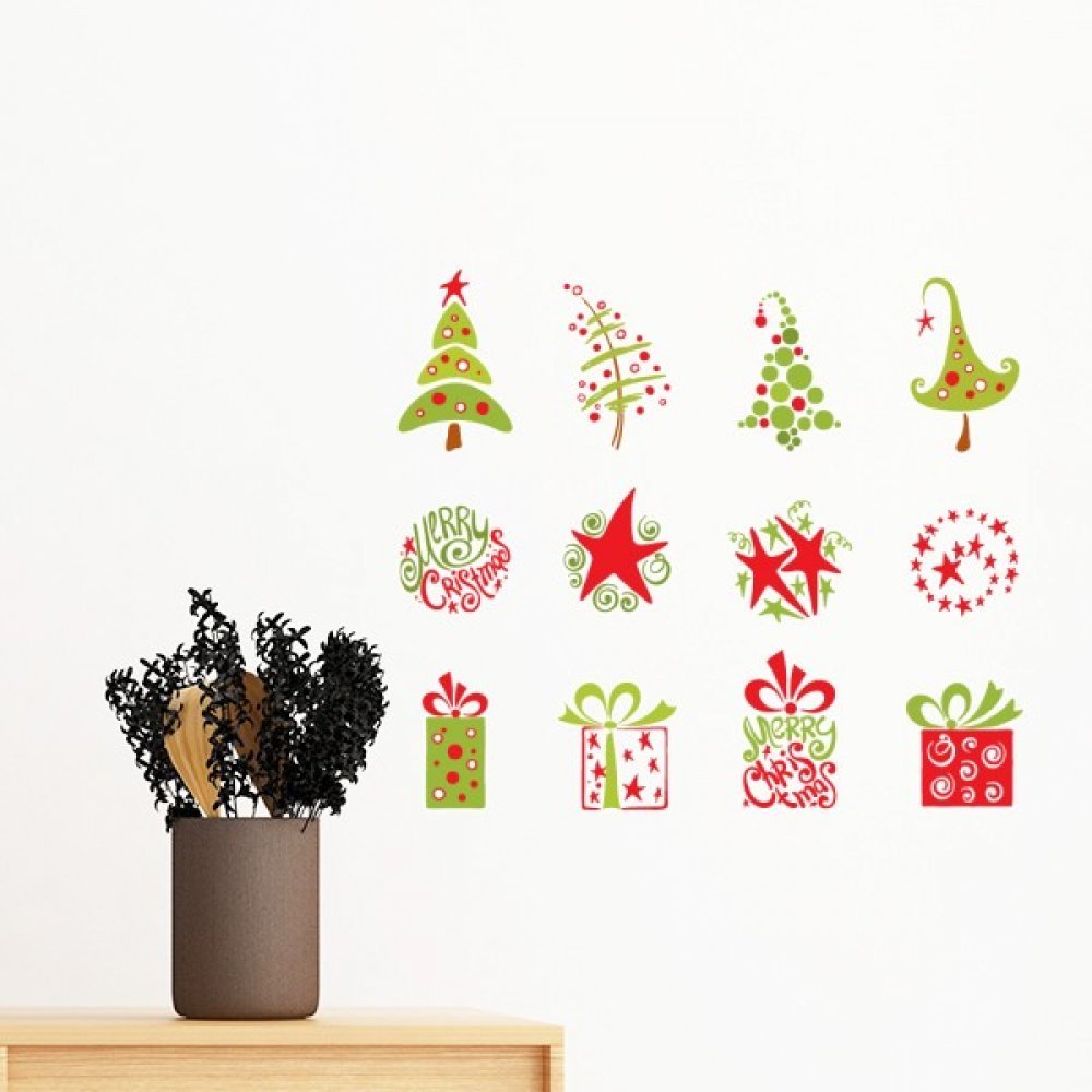 Stickers Arbre Rouge Joyeux Noël Amovible pour Décorer le Salon en Famille