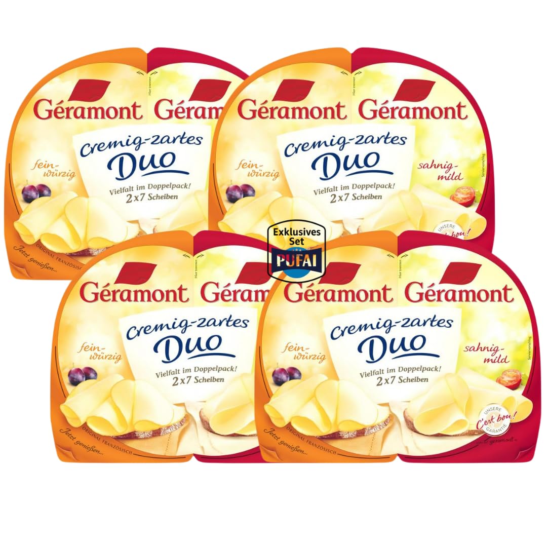 Géramont Käsescheiben cremig-zartes Duo – 140 g, 4er Pack | Französische Käsezubereitung aus Kuhmilch | Mild & cremig im Geschmack