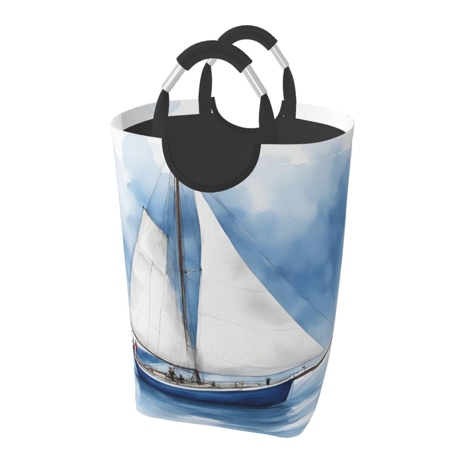 Blue Sailboat 1 Print Laundry Hamper Collapsible Baskets With Handle Dirty Clothes Hamper Bag For Dorm Family Bathroom Decor Storage ﻿