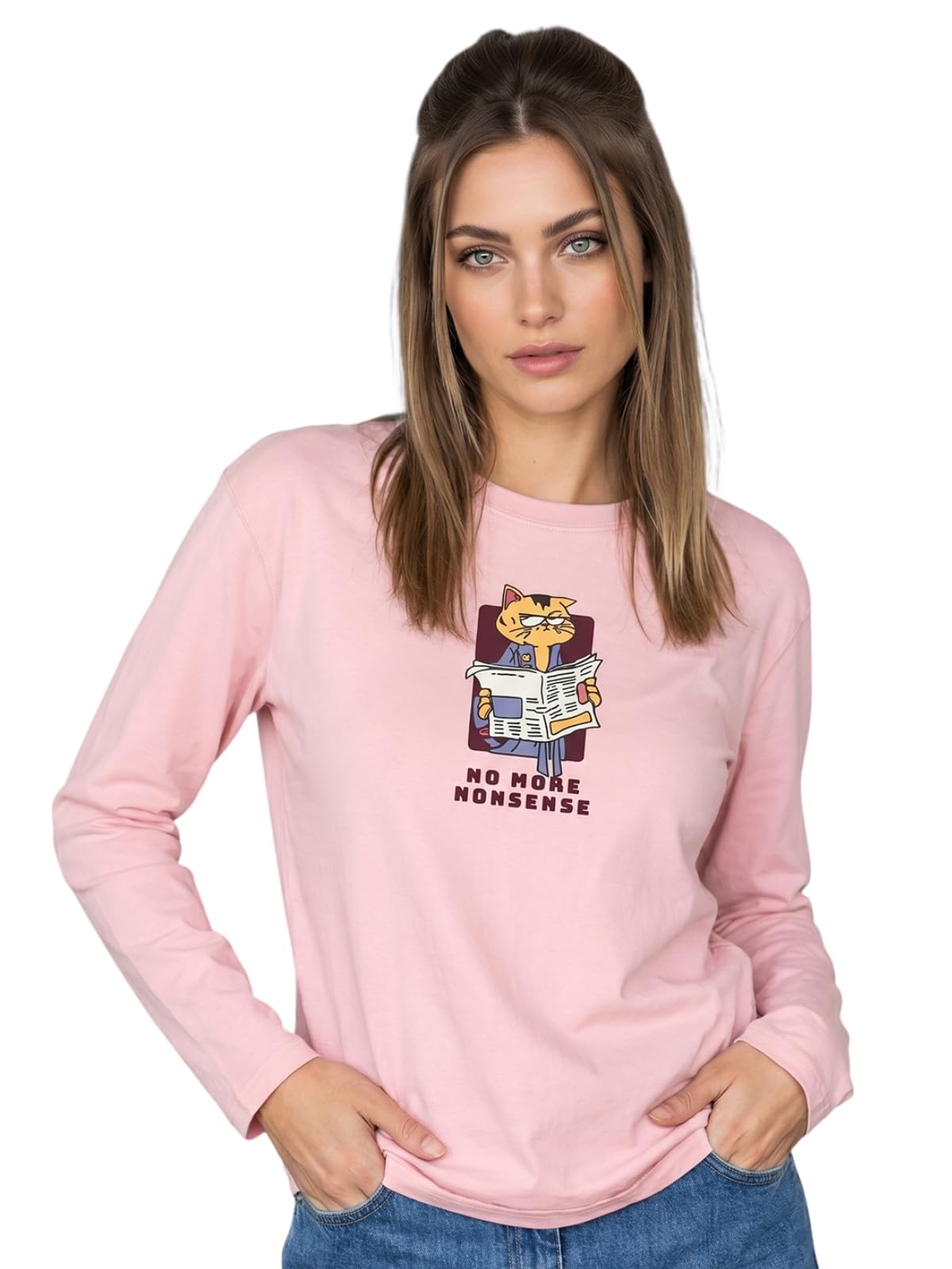 Jack & Jones Pure Cotton Round Neck Regular Fit Printed Full Sleeve T-Shirt for Women (Sizes Sâ€“2XL) in multi