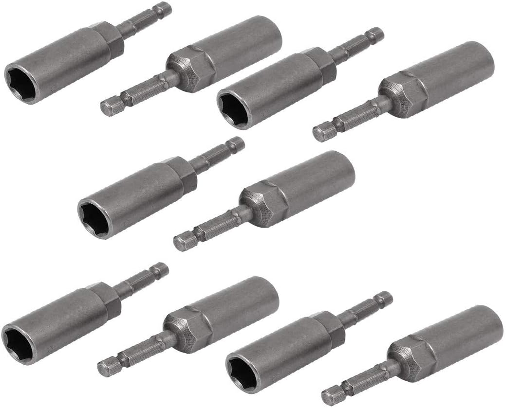 New Lon0167 83mm Length Featured 7mm Hex drill reliable efficacy hole 12mm Hexagonal Deep Socket Nut Driver Bit Gray 10pcs(id:7ac e4 8d c3c)