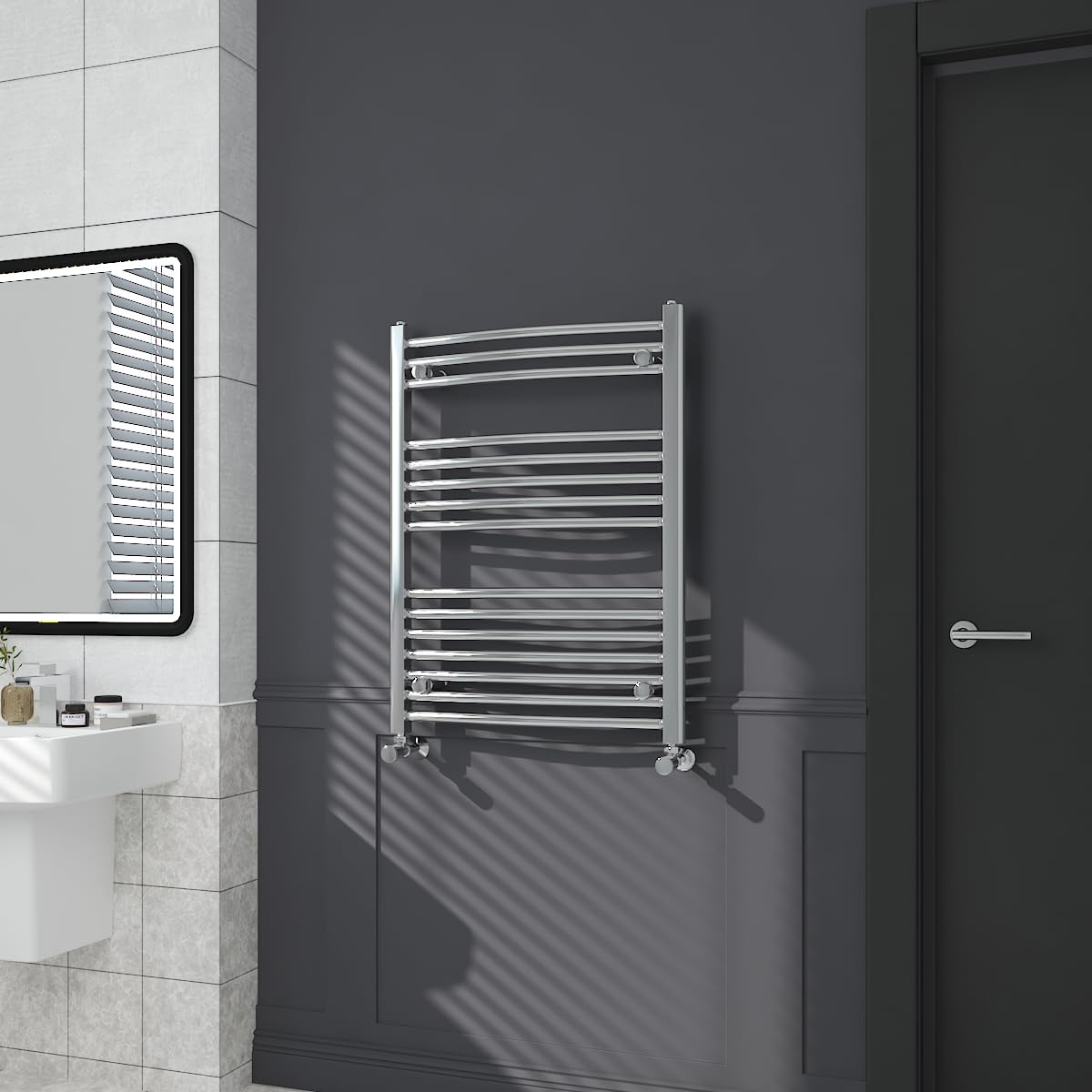 Warmehaus Contemporary Curved Bathroom Heated Towel Rail Radiator Rad 800 x 600mm - Chrome