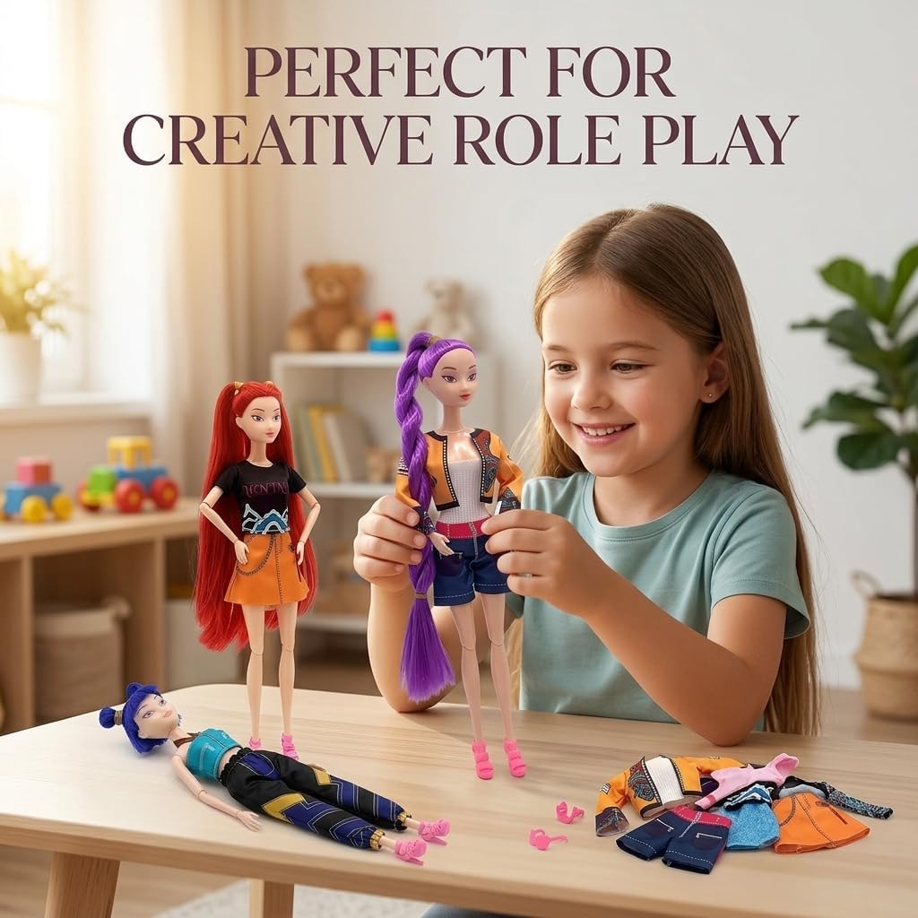 3-Pack Demon Witch Figure Hunter Merch: 11.5" Poseable Anime Action Doll Set, Kpop Style Cake Toppers, Easter Egg Fillers, Spring Basket Stuffers, Kids Birthday Party Favors & Desktop Decorations