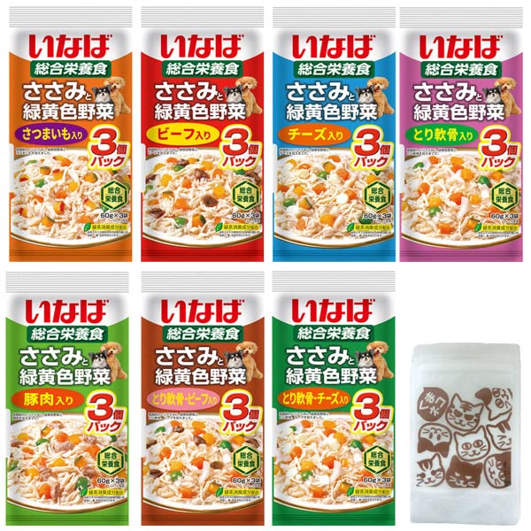 Amazon | いなば ささみと緑黄色野菜 総合栄養食 60g×3個パック 7種類