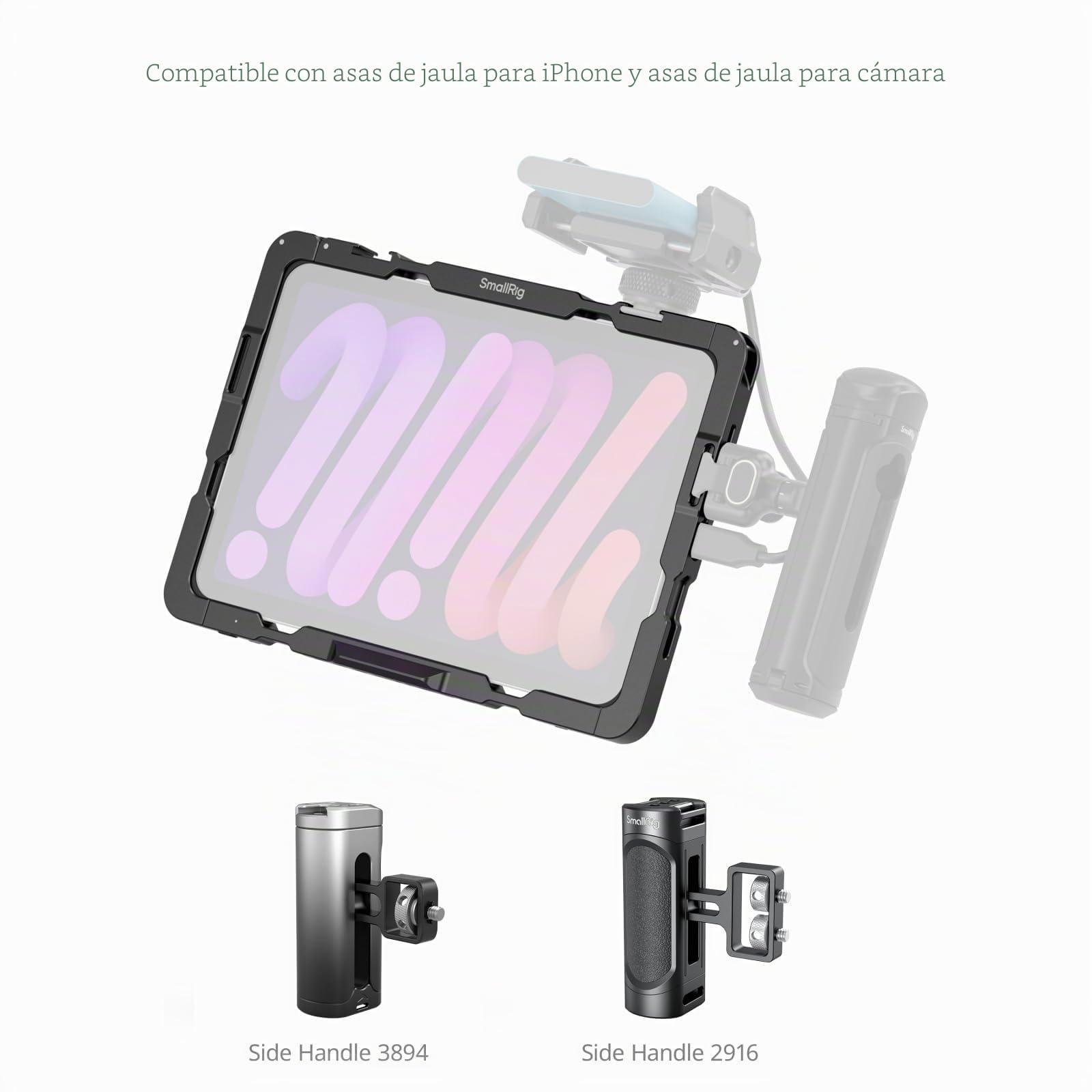 SMALLRIG Jaula de Metal para iPad Mini 6 / A17 Pro, Adaptador de Montaje en Trípode para iPad con Orificios de 1/4"-20, 3/8"-16, Montaje en Zapata Fría, con Parasol - 5058