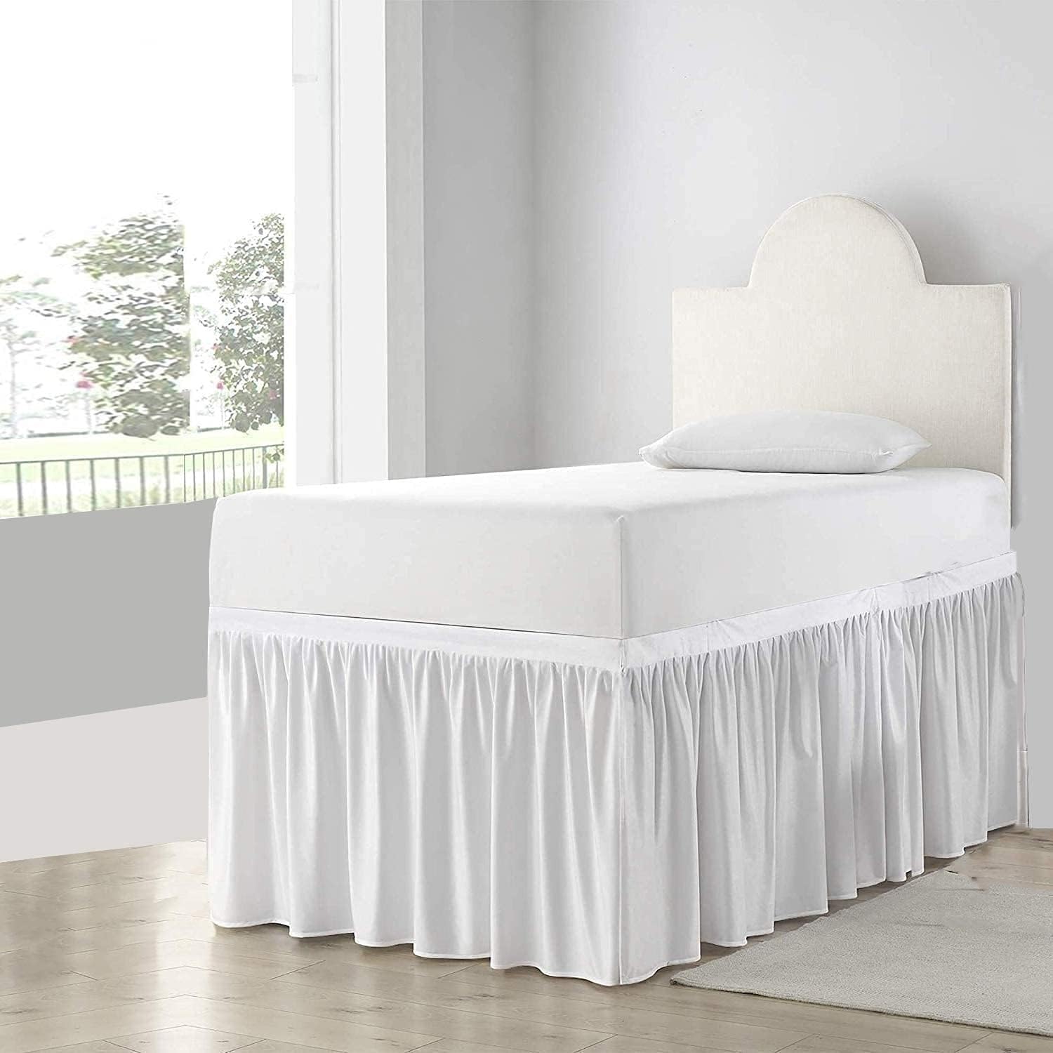 Bed Skirt for Dorm Room, Ruffled Dorm Sized Bed Skirt Three Fabric Sides College Dorm Bed Skirt - White - Twin XL - 36 Inch Drop Twin-XL-36" Drop White Solid
