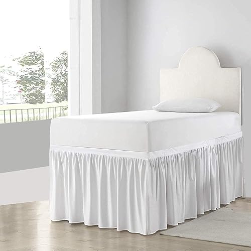 Faldón de cama para dormitorio, tamaño matrimonial XL, extra largo, falda de cama para dormitorio universitario-100% microfibra (blanco, Completo-XL