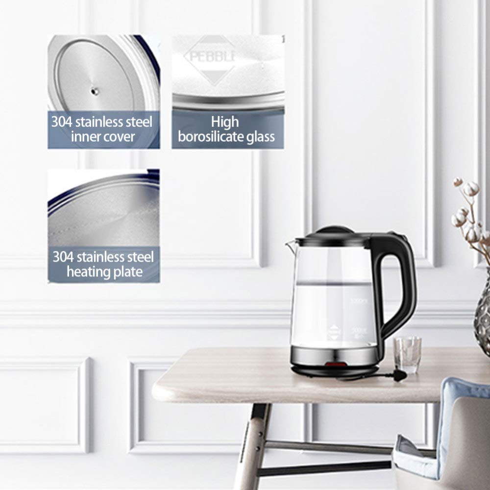 Bollitore Elettrico in Vetro, Ecologico, indicatore LED, spegnimento Automatico e Protezione Anti-Secco, 1,7 Litri, Potenza di Riscaldamento 1800 Watt