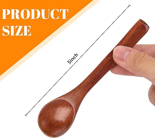Miniatura 2 de HAKSEN 12 cucharas de madera pequeñas, mini cucharas de sal de madera de 5 pulgadas, cuchara de sopa de madera, cuchara de servir para café, té,