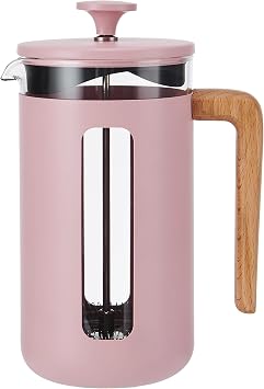 La Cafetiere Pisa Cafetiere, 8-Cup/1L, Heat-Resistant Borosilicate Glass and Stainless Steel with Easy-Grip Plunger, Large French Press Coffee Maker for Loose Tea and Ground Coffee, Pink