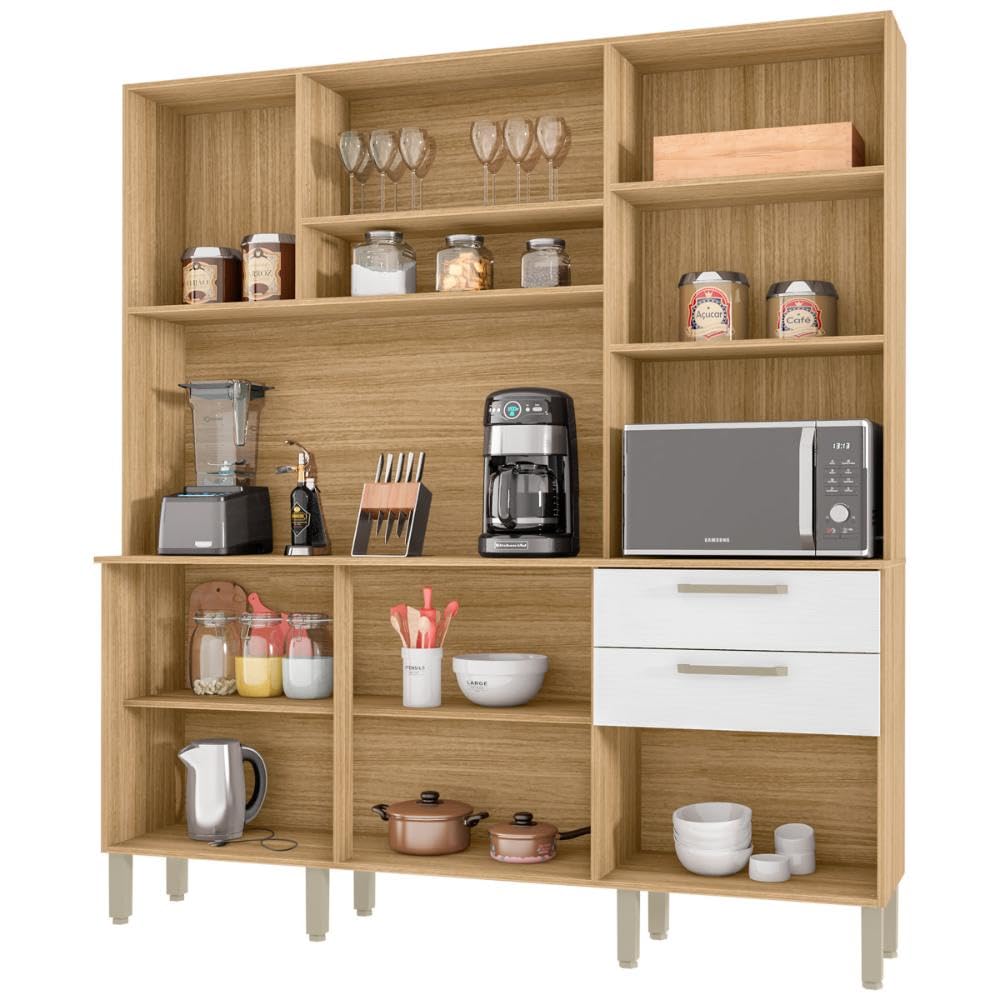 Cuisine Équipée 6 Portes + 1 Tiroir | Dimensions L150 X H200 X P53,3 Cm | Imitation Chêne Et Gris | Livrée En Kit à Monter