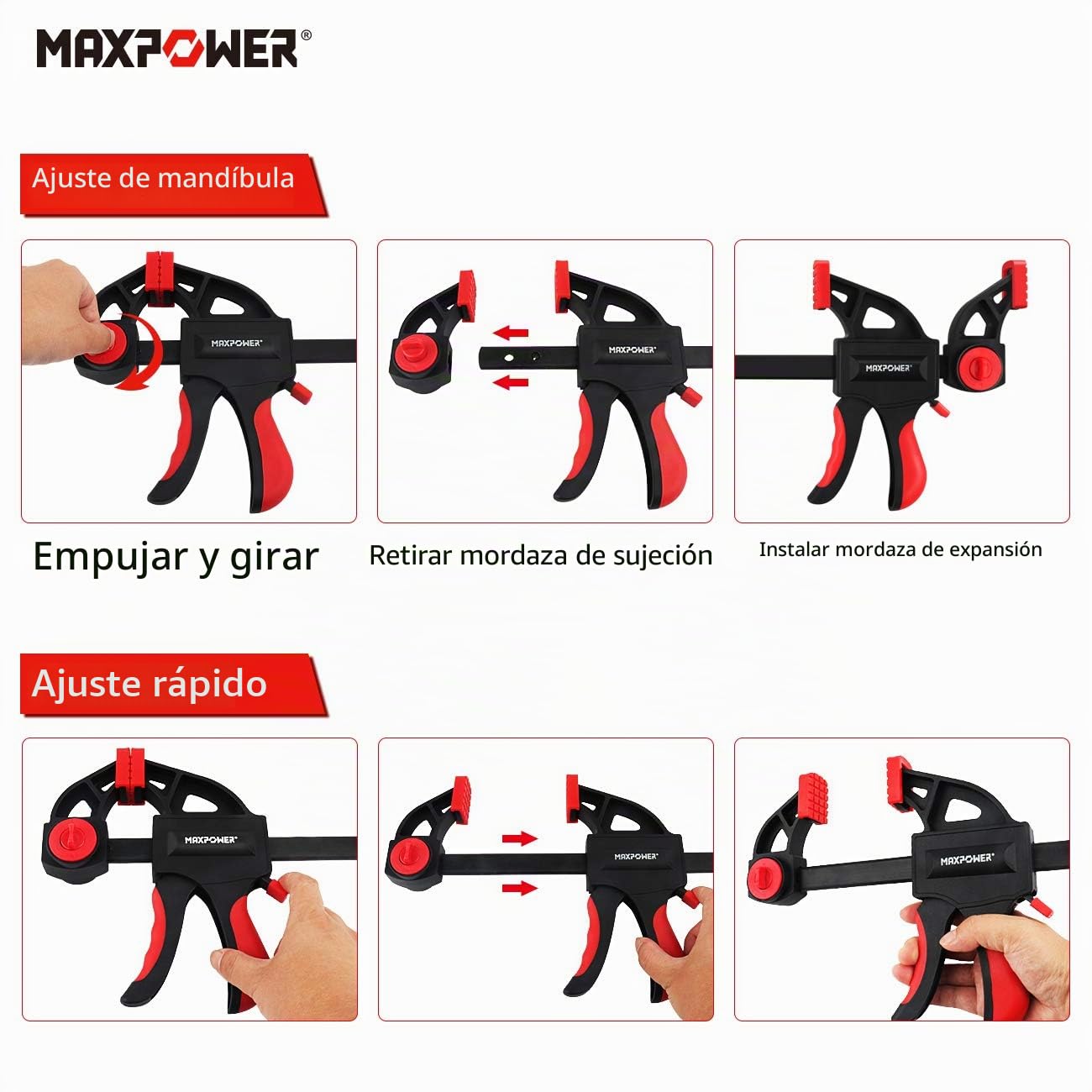 Sargentos Carpintero, MAXPOWER 4 Piezas Sargento de Barra Abrazadera de Rápido Agarre para Apriete Pinza Interior y Exterior, 600mm/24”