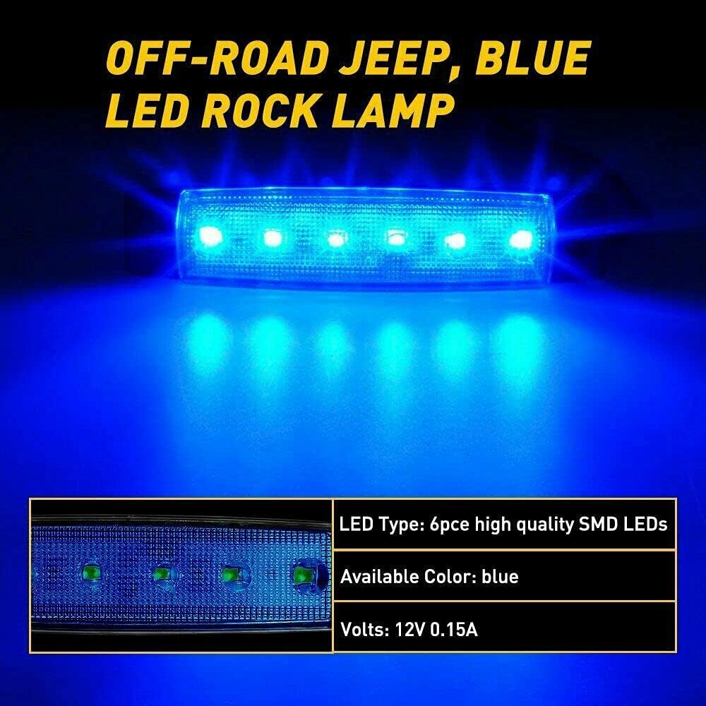 12PCS LED Rock Strip Lights:Car LED Lights Wheel Fender Exterior Underglow for Golf Cart Wrangler Offroad Truck Rv Utv ATV Snowmobile (Blue)