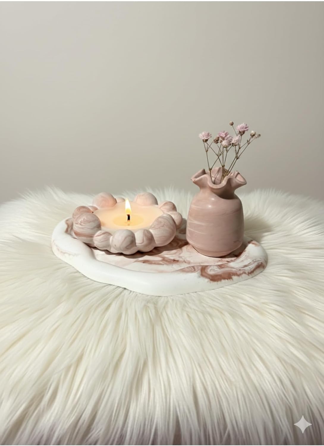 SODEF Stone Powder Decoration Set 3 Piece Tile Color Bohemian Style Decorative Gift Set - White