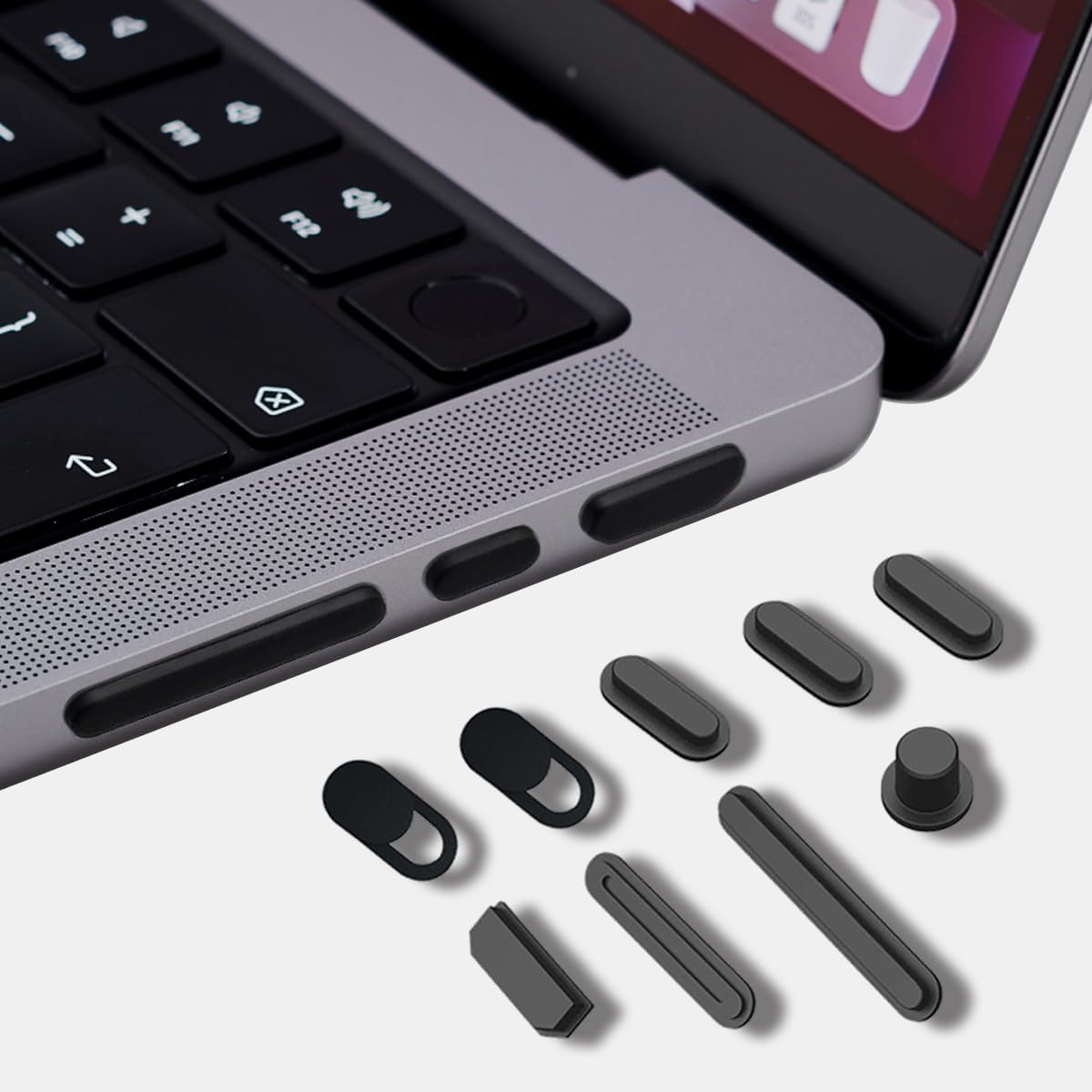 9 PCS Dust Plug Cover for MacBook Air 13.6" 15.3" M4 M3 M2, MacBook Pro 14 16 M5 M4 M3 M2 M1, MacBook Pro 13 M2 M1, Dust Plug for HDMI, Thunderbolt,SD,Charger Port,Headphone & 2PCS Webcam Cover Slide