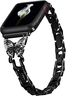 VIQIV Slim Band Compatible with Apple Watch 38mm 40mm 41mm SE Series 7 6 5 4 3 2 1 for Women, Starlight Thin Metal Bracelet Wristbands for iWatch Bands Stainless Steel Black