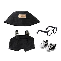 Clothes for Dolls Accessories, Stylish Kawaii Overalls Outfit Set 4 Pieces Bib Pants for 15cm 17cm Doll, Cute Doll Hat Shoes Clothing Set Replacement Black (No Doll)