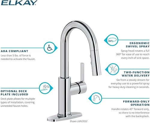 Miniatura 2 de Elkay Avado - Grifo de barra de un solo orificio con pulverizador desplegable y mango de palanca, acero inoxidable negro