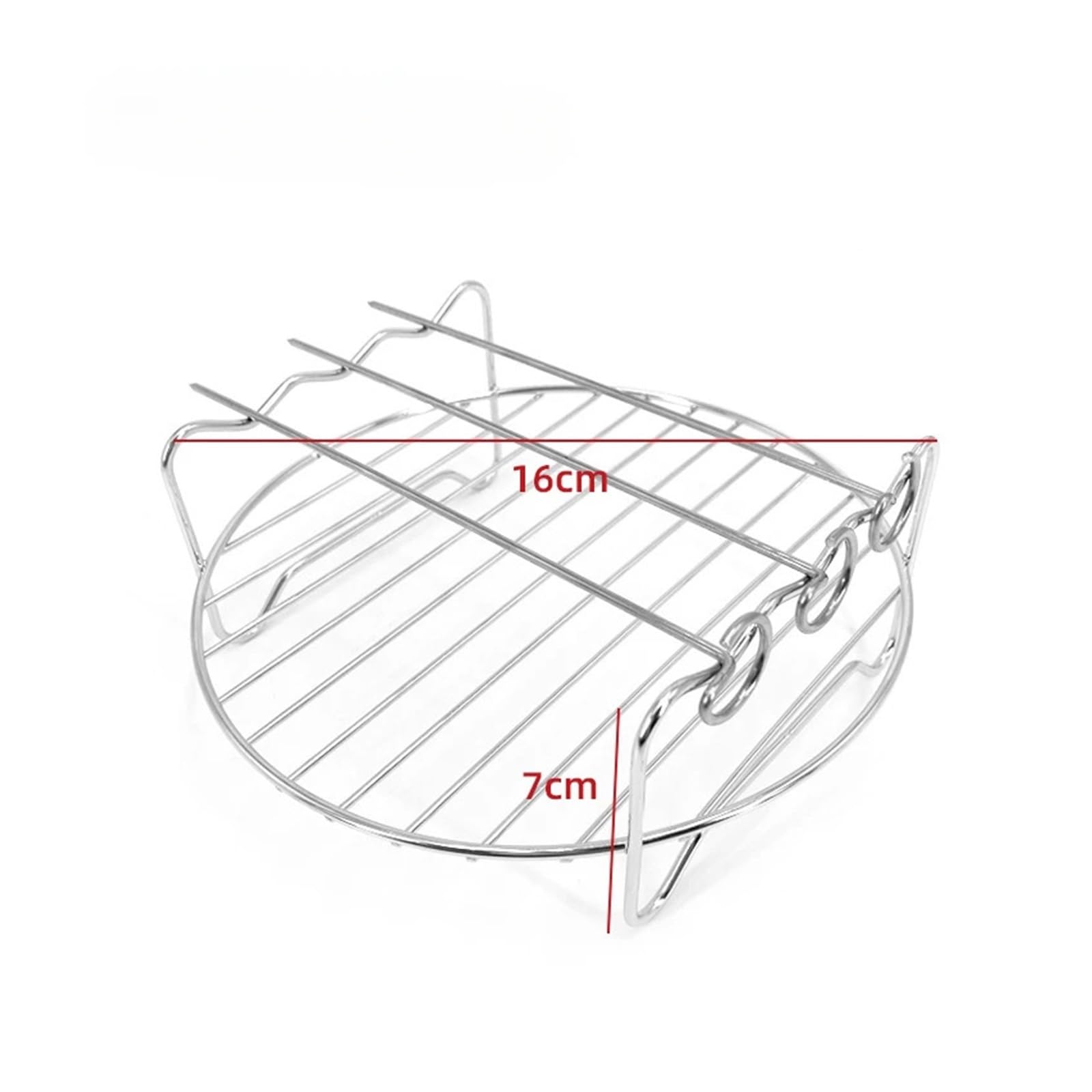 Juego de rejillas for freidora aire 7 pulgadas, versátil, doble capa, con brochetas y soporte for escurrir aceite al vapor for cocina(6 inch 3 needle)