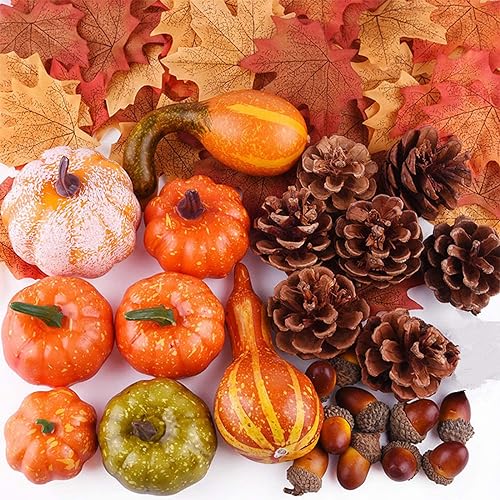 ハロウィン飾り かぼちゃ 置物 季節の飾り 手のひらサイズ 人工カボチャ 紅葉 造花 楓の葉 秋の装飾 感謝祭 パーティー 店舗 イベント 結婚式 リース DIY 撮影小道具 decoration ミニカボチャ (ハロウィン飾りA55個セット)