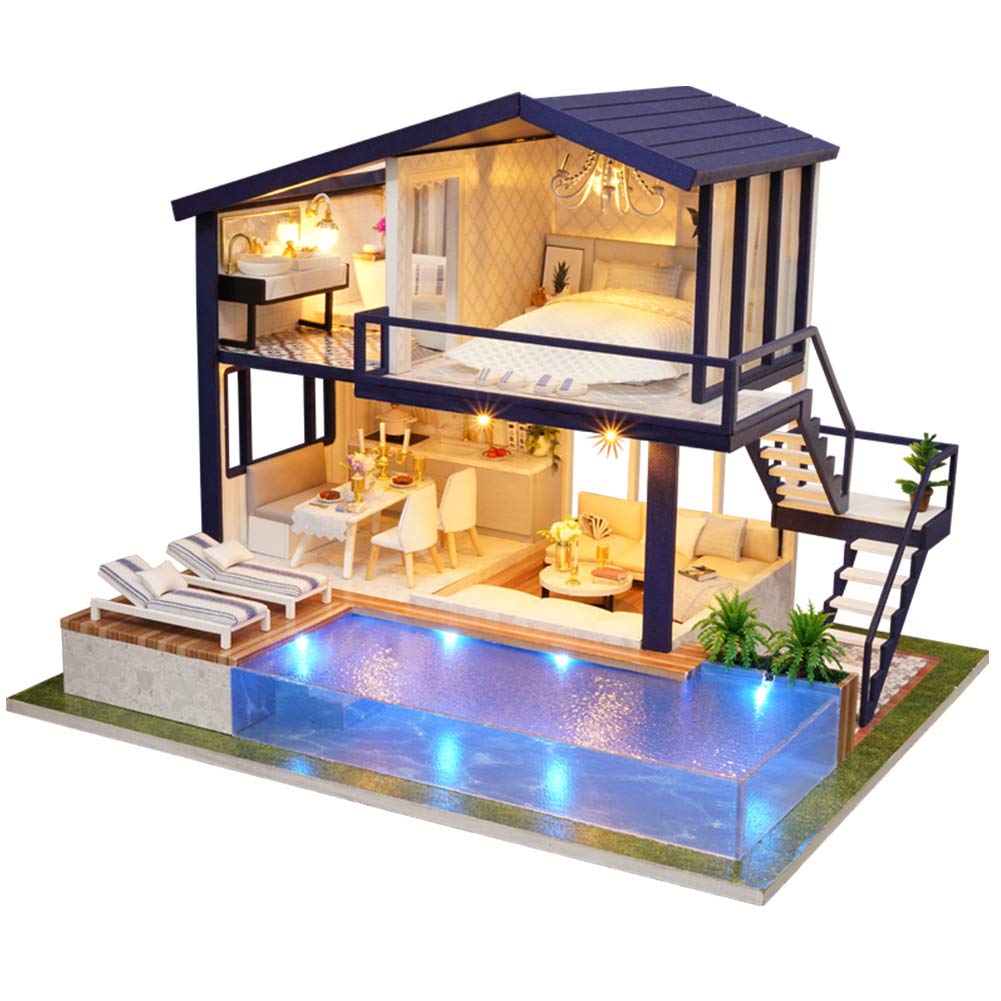 Kit de Maison de Poupée Miniature avec Piscine pour Assemblage DIY